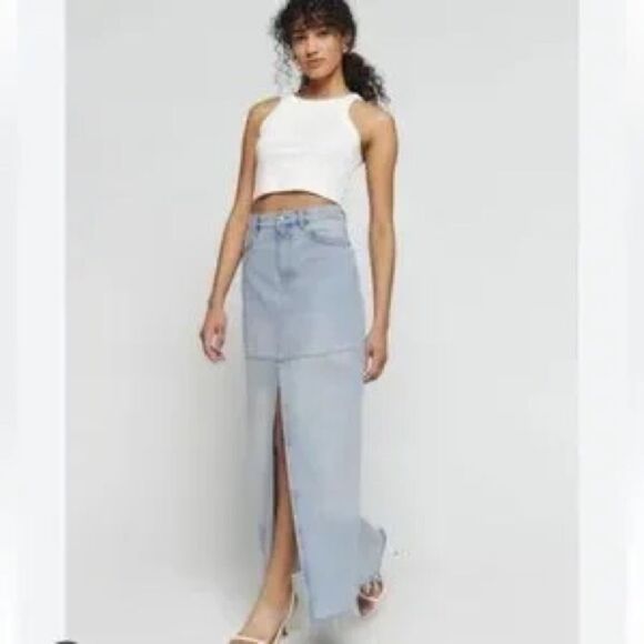 REFORMATION Tazz Tahoe Light WashDenim Maxi Skirt Size 28 - Picture 1 of 9